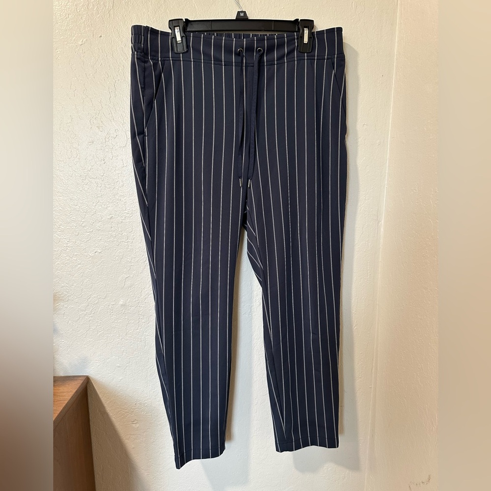 Athleta Navy Striped Midtown Ankle Commute Athleisure Travel Pant #210530
